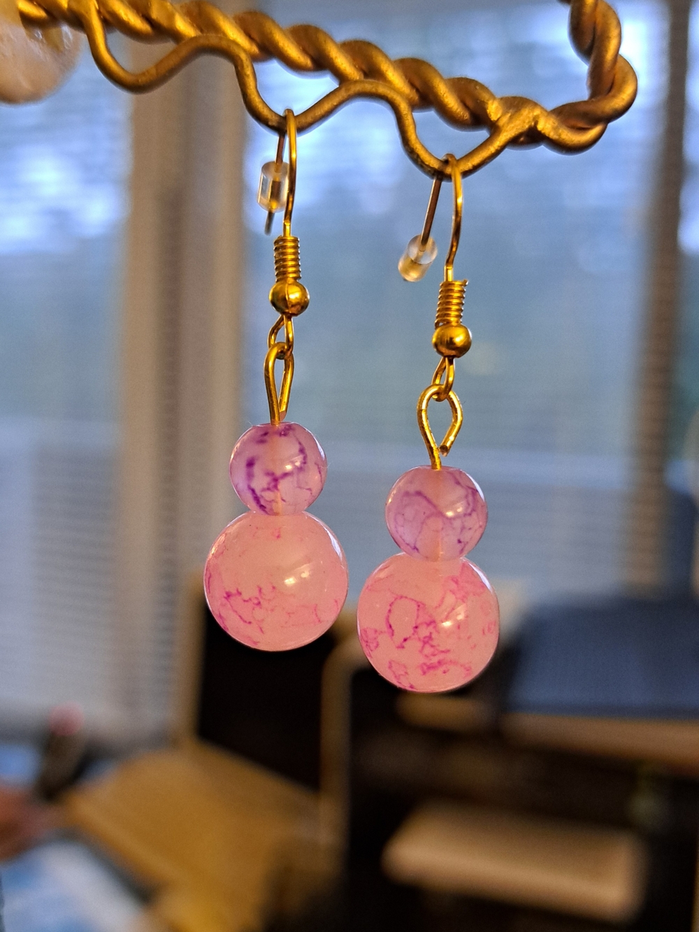 Handmade Pink Marble Drop Earrings - Women's Jewelry